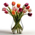 In Full Bloom: Vibrant Summer Tulips Flowers in Tall Vases, Isolated on White Background - Generative AI