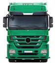 Full blue-green truck Mercedes Actros front view.