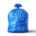 A full blue plastic garbage bag isolated against white space Royalty Free Stock Photo