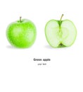Full bodied Green apple effect and half cut, isolated on white background with clipping path. Royalty Free Stock Photo