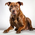 Front view of pitbull dog brown full body on white background