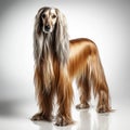 Full Body Afghan Hound Dog Standing on a white background. Generative AI Royalty Free Stock Photo