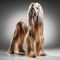 Full Body Afghan Hound Dog Standing on a white background. Generative AI Royalty Free Stock Photo