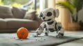 full-body android pet robot playing fetch, interactive game, advanced mechanics