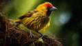 African yellow Weaver Bird on a nest