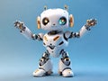 Cute And Friendly Robot Raising Hands To Greet Humans.