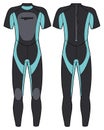 Full body diving Wetsuit with back Zipper flat sketch design illustration, one Piece diving suit design vector template for