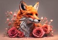 Rose Flower Fox: Full Body Illustration at Sunset ox