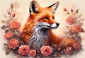 Rose Petal Fox: Sunset Time Realistic Illustration Rose Flower Fox