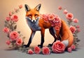Full Body Fox from Rose Flowers: Sunset Glow Rose Flower Fox