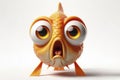 full body Funny Portrait of surprised gold fish with bulging big eyes on solid white background. ai generative