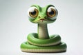 full body Funny Portrait of surprised green snake with bulging big eyes on solid white background. ai generative Royalty Free Stock Photo