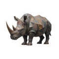 Full body geometric rhino with a low-poly, patchwork pattern of tiled textures and muted colors, standing in a majestic pose Royalty Free Stock Photo