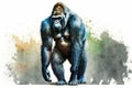 Full Body Gorilla watercolor, Largest Primates. Isolate on white background.