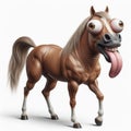 full body horse with tongue hanging out and big bulging eyes with strange facial expressions. ai generative