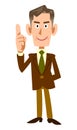 Full-body illustration of an elderly businessman raising his index finger