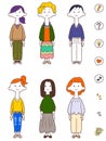 Full body illustration set of young women with various personalities