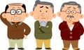 Full body illustration of three senior men in trouble