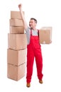 Full body of mover guy posing with one hand up