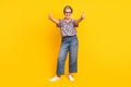 Full body photo of attractive pensioner woman good quality thumbs up wear trendy leopard print clothes isolated on Royalty Free Stock Photo