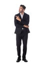 Business man pointing to side on white Royalty Free Stock Photo