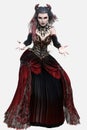 Full body portrait of a beautiful young vampire in a ballgown standing on an isolated background Royalty Free Stock Photo