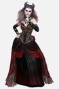 Full body portrait of a beautiful young vampire queen in a ball gown standing on an isolated background Royalty Free Stock Photo
