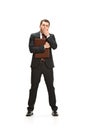 Full body portrait of businessman with folder on white Royalty Free Stock Photo