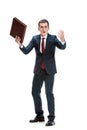 Full body portrait of businessman with folder on white Royalty Free Stock Photo