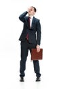 Full body portrait of businessman with folder on white Royalty Free Stock Photo