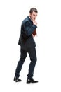 Full body portrait of businessman with folder on white Royalty Free Stock Photo