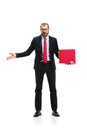 Full body portrait of businessman with folder on white Royalty Free Stock Photo