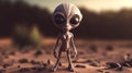 Full body portrait of a cute alien with big black eyes in his planet. Generative AI Royalty Free Stock Photo