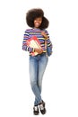 Full body happy african american female student books and bag Royalty Free Stock Photo