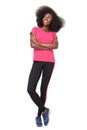 Full body happy african american sports woman standing against isolated white background Royalty Free Stock Photo