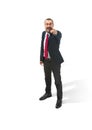 Full body portrait of happy businessman pointing to camera on white Royalty Free Stock Photo
