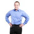 Full body portrait of happy smiling business man, isolated Royalty Free Stock Photo