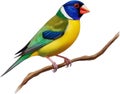 Full body portrait image of Gouldian Finch bird. AI-generated.