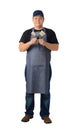 Full body portrait of a worker man or Serviceman in Black shirt Royalty Free Stock Photo