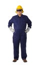 Full body portrait of a worker in Mechanic Jumpsuit isolated on white background Royalty Free Stock Photo