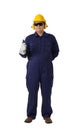 Full body portrait of a worker in Mechanic Jumpsuit isolated on white background Royalty Free Stock Photo