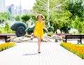 Full body portrait of a young blonde girl in yellow dress Royalty Free Stock Photo