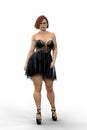 Full body portrait of a young cute curvy woman in sexy black dress and high heels. Isolated 3D illustration