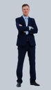 Full body portrait of young happy smiling cheerful business man. Royalty Free Stock Photo