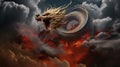 full body potrait of flying chinesse dragon surrounded by dark cloud, wide angle, low angle view, hyper detail, hyper smooth --ar