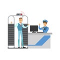 Full Body Scan In Security Check, Part Of Airport And Air Travel Related Scenes Series Of Vector Illustrations