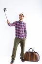 Young handsome bearded tourist man ready for vacation Royalty Free Stock Photo