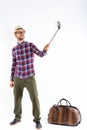 Young handsome bearded tourist man ready for vacation Royalty Free Stock Photo