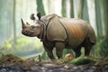 full body shot of javan rhino in habitat