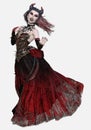 Full body side profile portrait of a beautiful young vampire queen in a ballgown standing on an isolated background Royalty Free Stock Photo